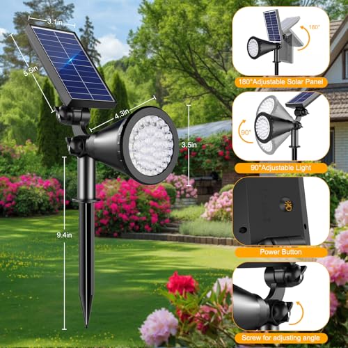 Image of Solar Lights Outdoor Waterproof, 36 LEDs Adjustable Solar Spot Lights Outdoor, 2-in-1 Solar Powered Spotlight Landscape Lighting for Tree, Garden, Yard, Pathway- 3 Pack (Warm White)