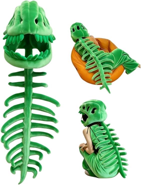 Dinosaur Skeleton Costume Set, Style Dinosaur Outfit,Dinosaur Skull Headpiece And Spine Costume for Dress-Up, Parties & Photos (Green, 37.4in)