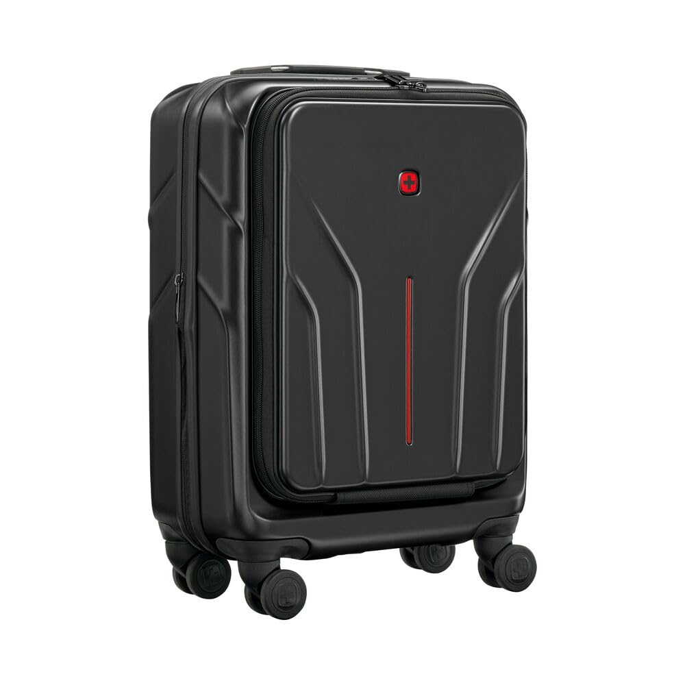 WENGER Amplix Carry-On Hartschalenkoffer – Handgepäck, 36 l (45 l erweiterbar), Laptop-/Tabletfach, USB-Anschluss, Travel Sentry, Schwarz, 653323