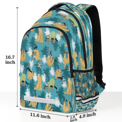 Coconut Tree Sloths Backpack with Chest Strap Reflective Lightweight Travel Hiking Backpack for Men Women Waterproof Daypack Back Pack for Commute Camping3