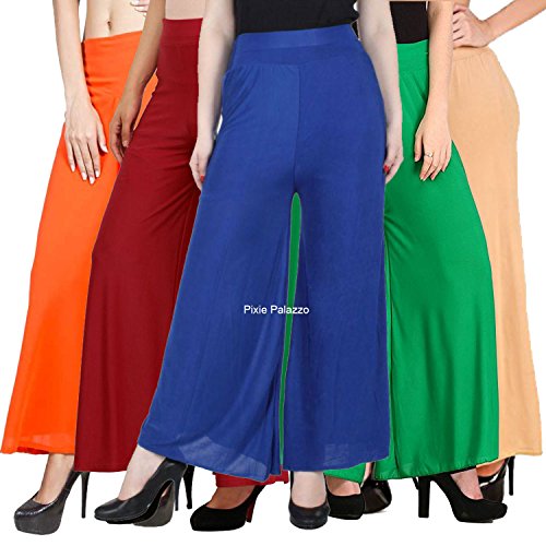 Image of Pixie Stylish Casual Wear MalaiPant Palazzo Combo Pack of 5 - Free Size
