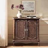 HULALA HOME Antique Accent Storage Cabinet with Adjustable Shelf, 2-Door Accent Sideboard with Curved Tabletop and Sculpted Cabinet Door(Walnut)