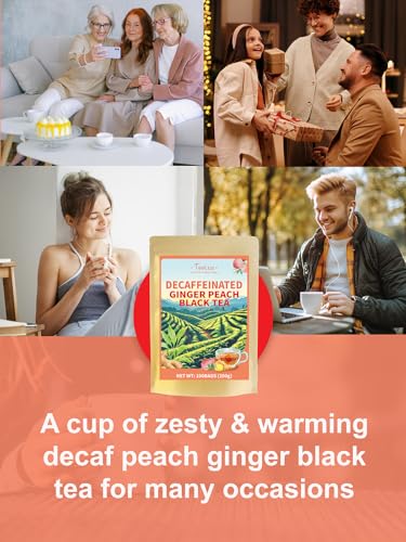 Image of TeeLux Decaf Peach Ginger Black Tea, Decaffeinated Black Tea Flavored with Spicy Ginger & Peach Flavor, Smooth & Full-Bodied, 100 Count