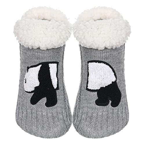 ZYZX Calcetines de Bailarina de Casa para Mujer con Forro de Sherpa para Animales,Zapatillas con Suela Suave de Estar por Casa,Bonitos Zapatillas,Panda
