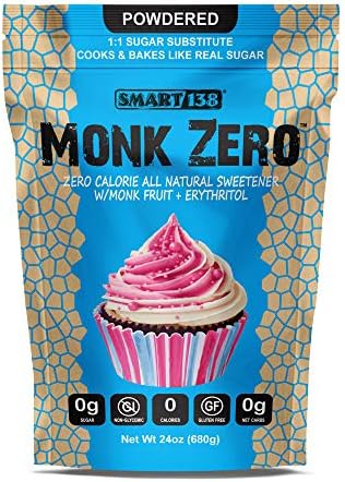 Monk Zero - Powdered Monk Fruit Sweetener, Non-Glycemic, Keto Approved, Zero Calories, 1:1 Confectioner Sugar Substitute (Powdered, 24oz)