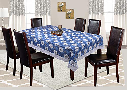 Kuber Industries Flower Design PVC 6 Seater Dining Table Cover - Blue, 60 90 Inches - CTKTC21835, Standard