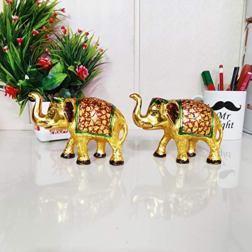 Image of KridayKraft Metal Elephant Small Size Multicolor 2 pcs Set for Showpiece Enhance Your Home,Office & Table and Gift for Have House Warming Anniversaries, Birthday...