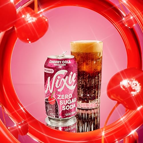 Image of Nixie Organic Zero Sugar Soda, NEW Cherry Cola, Healthy Soda Pop, Non-GMO, 0 Sugar, 0 Calories, 40mg Caffeine, 12oz Cans (12 Pack)