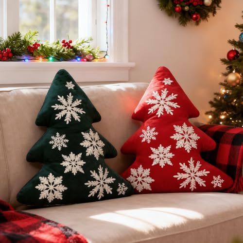 Lanpn 2 Stück Weihnachtsbaum Kissen Weihnachtskissen, Schneeflocke...