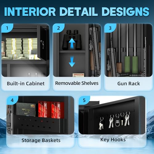 Image of 12-15 Large Gun Safe for Rifles and Pistols, Gun Cabinets for Rifles and Shotguns with Digital Keypad and Alarm Mode, Easy Assembly Rifle Safe for Home, Internal Lockable Box & Removable Shelves