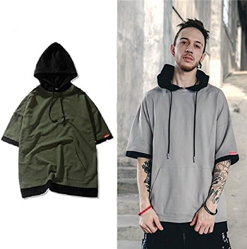 Amazon メンズファッション パーカー トップス 半袖 フード付き B系 演出服 プルオーバー パーカー 上着 アウター 大きいサイズ 春夏秋 2色 トレーナー パーカー 通販