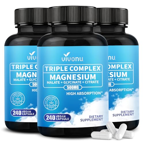 Image of 3 Pack Triple Magnesium Complex - Magnesium Glycinate 400mg, Malate, Citrate, High Absorption Chelated Magnesium Supplement