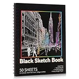 50 Sheets Black Paper Sketchbook, 108 lb/160gsm Heavyweight Black Sketch Pad 9×12in, Acid-Free Drawing Paper, Spiral Bound Sketch Book for Kids, Teens, Artist