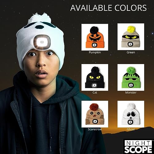 Kids LED Rechargeable Halloween Knit Beanie Head Lamp Hat for Boys and Girls - Pumpkin4