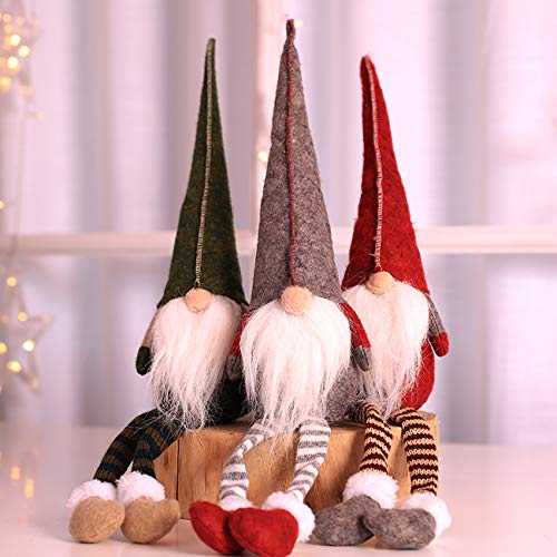 Uheng 3PCS Handmade Santa Gnome Tomte, Plush Toy Christmas Tree Topper Hanging Decorations, Winter Elf Table Holiday Ornament - Thanksgiving Day Gift - 20 Inches