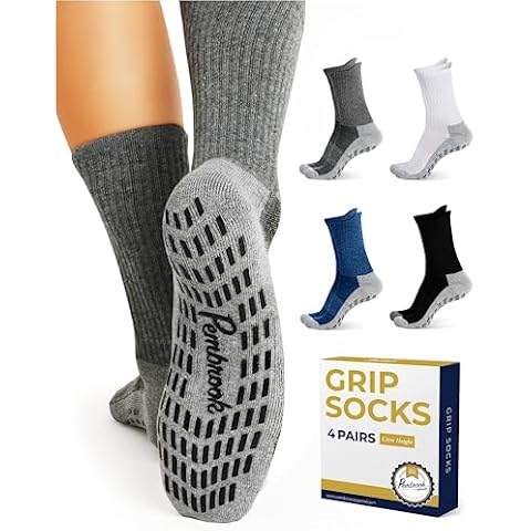 Pembrook 4 Pairs Crew Non Slip Socks - Gripper Socks for Men Women Husband Dad | Grip Socks Men | Non Slip Socks Men | Non Skid Socks for Men Cover