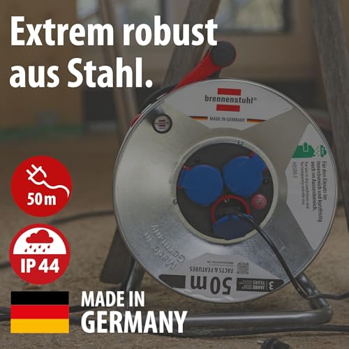 Brennenstuhl Garant S IP44 Kabeltrommel (50m – Stahlblech, kurzfristiger Einsatz im Außenbereich, Made In Germany) silber - 2