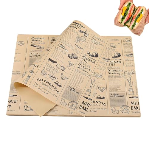 100 Blatt Backpapier Brotverpackungspapier im Zeitungsstil 28 x 38cm Wachspapier Wasserdicht und sehr fettbeständig geeignet für Butter Käse Sandwiches Burger und Pommes frites