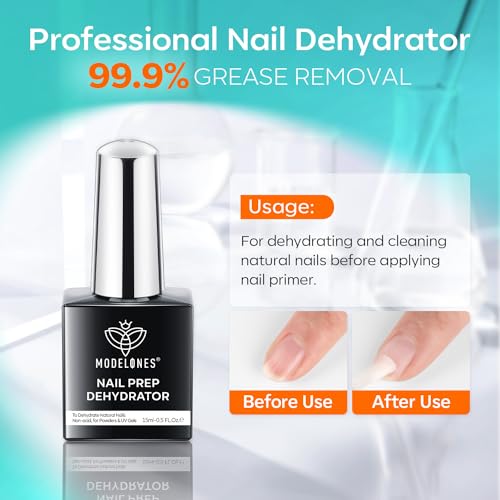 Modelones Primer Ongle Gel UV et Déshydrateur Kit Vernis Semi Permanent pour Acrylique Polygel Vernis à Ongles Nail Prep Déshydratation et Collage Manucure Naturels Air Dry 15 ml 2pcs – vue 2