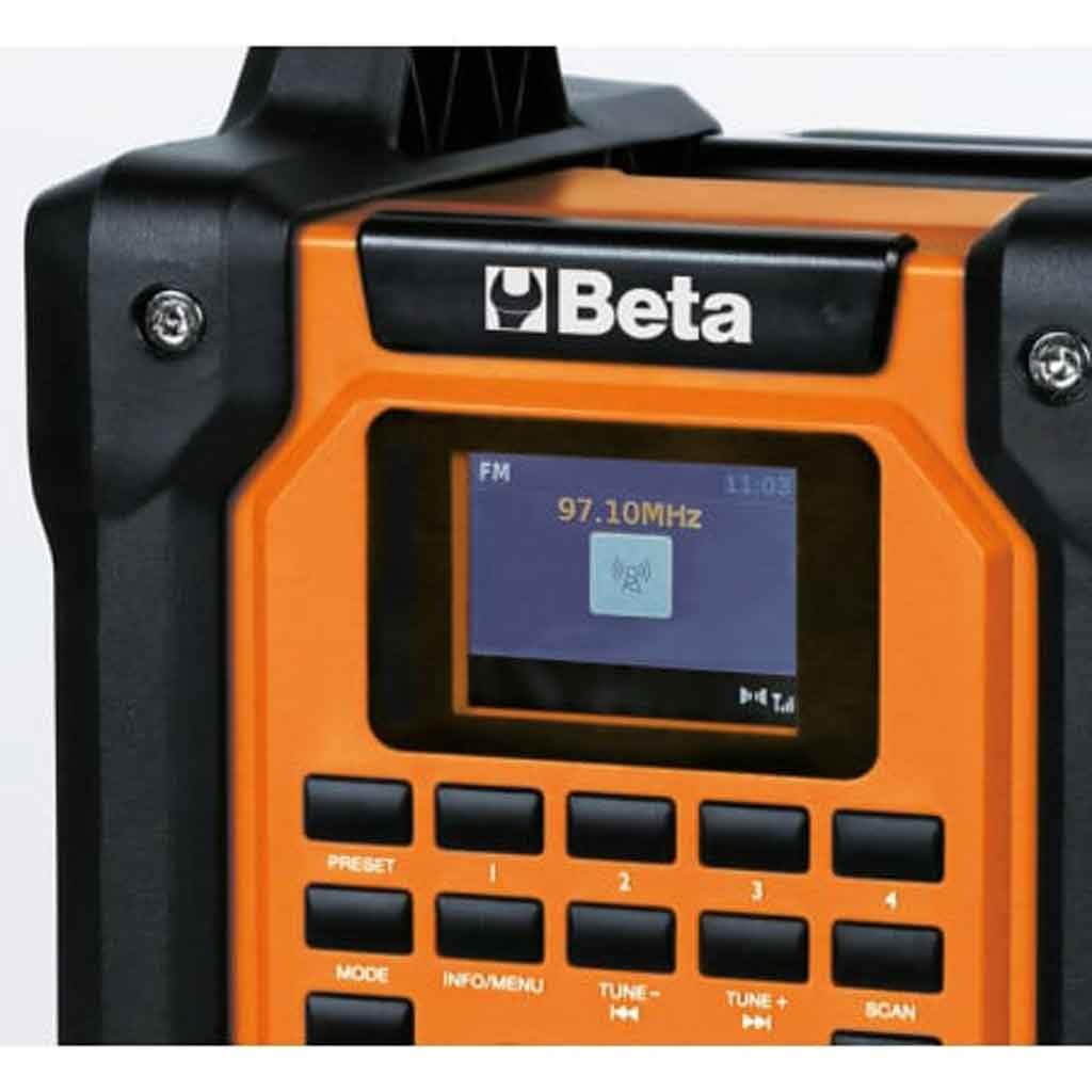 Beta 1989RCB – Radio de chantier 20V, radio numérique DAB/FM, Bluetooth 5.3, IP54, haut-parleurs stéréo 16W, alimentation par batterie ou par câble