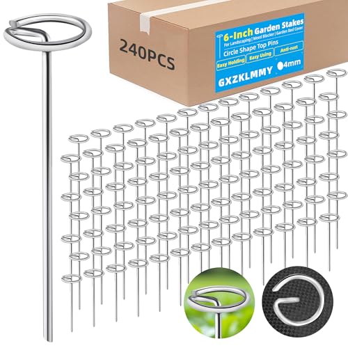 240Pcs Thick 8 Gauge 0.16 in Circle Top Landscape Fabric Pins Hard Holding 6 Inch Galvanized Landscape Fabric Stakes for Tent Weed Barrier Fabric Plant Cover Landscape Pins Stronger Not Easy Bend