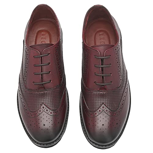 Image of Legwork Men's Leather Lined Laser Brogue Oxford Shoes for Men and Boys