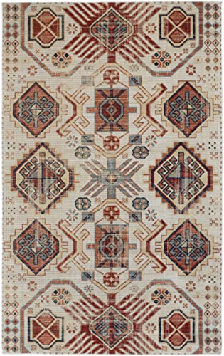 Feizy Rugs - Nolan Vinatge Style Tribal Kazak Rug, River Blue/Red Orange, 1Ft8In X 2Ft10In #TOP1