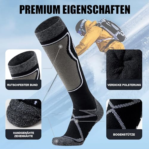 Effeet 2 Paar Skisocken aus Merinowolle für Herren Damen, Warme Gepolsterte Thermosocken Weich Winterstrümpfe, Kniestrümpfe mit Polsterung für Snowboarden Skifahren Schnee Jagen Wandern – Bild 3