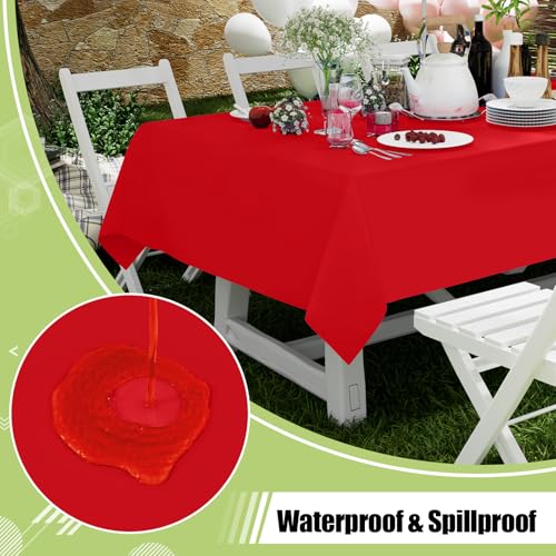 Image of Smiry Disposable Table Cloth 3 Pack, 54 x 108 Inch Waterproof Plastic Tablecloth, Decorative Rectangle Table Covers for Party, Birthday, Picnic, Red