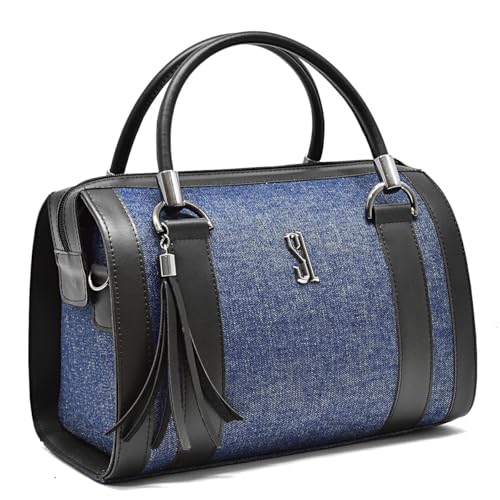 Bolsa Feminina Baú Jeans Couro Ecológico Bicolor Casual Versátil (Preto)