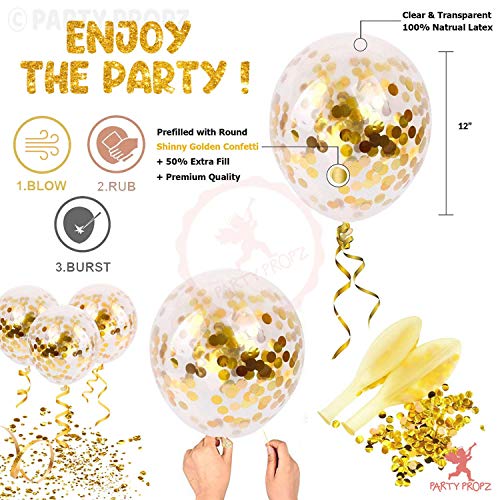 Image of Party Propz Birthday Decoration Items - Happy Birthday Banner, Gold Confetti Balloons, HBD Decoration Items For Husband, Golden Theme Bday Decoration, Balloons for Decoration