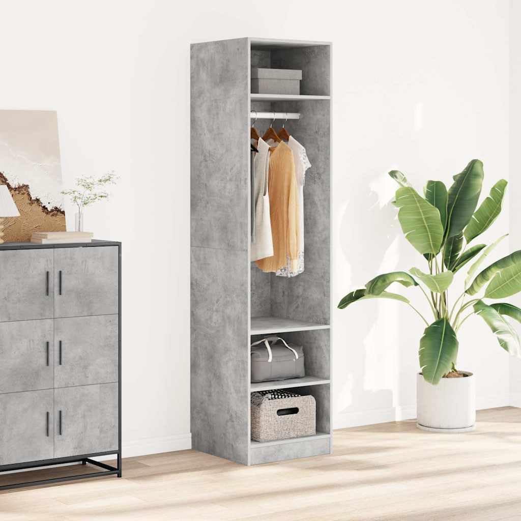 Armadio grigio cemento in legno 50 x 50 x 200 cm con 3 scomparti e asta appendiabiti compatto per camera da letto, corridoio, spogliatoio