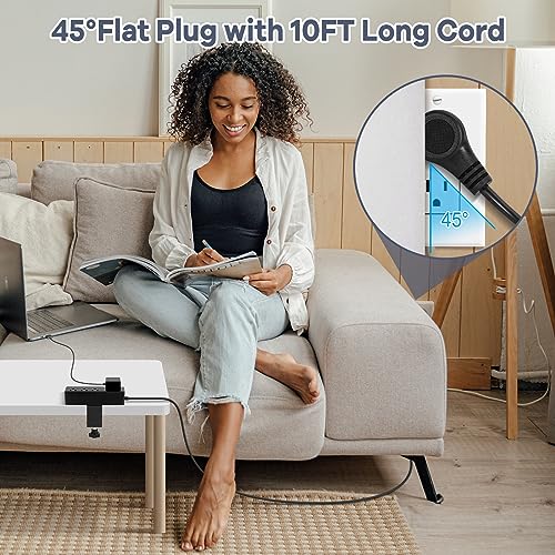 1050J 10' Glcon Desk Clamp Power Strip w/ 4 AC Outlets, 20W USB-C Fast Charging (Black or White) - image 9