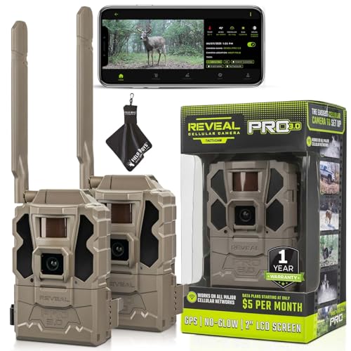 Image of TACTACAM Reveal Pro 3.0 Cellular Trail Camera - Multi-Cellular Network, GPS, 2 inch LCD, No-Glow IR, Wi-Fi Enabled, HD Photos & 1080p Videos, Fast Trigger with Cleaning Cloth (2PK)