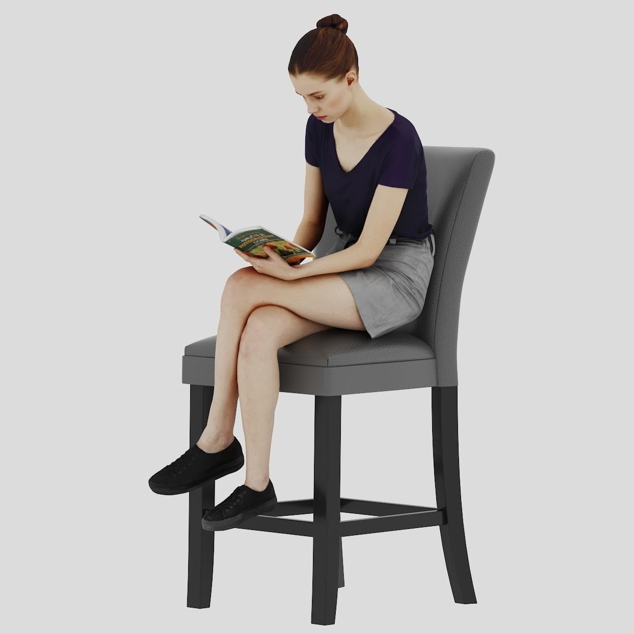 LEEMTORIG Counter Bar Stools Set of 2, 24 inch Seat Height Faux Leather Kitchen Barstools with High Backrest, Armless Upholstered Bar Chairs with Solid Wood Footrest Legs, Mid Grey ZBY-1331-GY