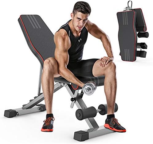 OUNUO Adjustable/Foldable Weight Bench, Home Gym Exercise Bench Incline/Decline Strength Training Workout Bench
