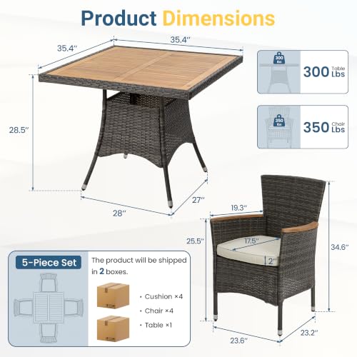 Image of Wisteria Lane 10-Pieces Outdoor Patio Table and Chairs, Rattan Patio Table Set with Acacia Wood Tabletop, Patio Dining Furniture Set for 8 with Removable Cushions for Deck Garden Backyard, Grey