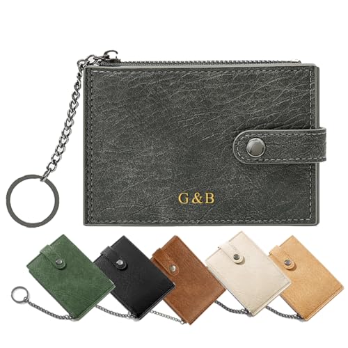 AESTHESTIFY Custom Slim Wallet for Men Personalized Thin Mens Card Holder RFID Blocking Genuine Leather Small Wallets,Name Bifold Credit Card Holder with Zipper Coin Pocket,ID Window