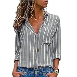 KOG Bluse Damen Hemd Langarm Gestreift Oberteile Stehtkragen Casual Lose Langarmshirt Streifen Tops Damen Blusenhemd Elegant Blusen Shirts mit Knopfleiste Langarm Tshirt Klassisch Tunika Arbeit