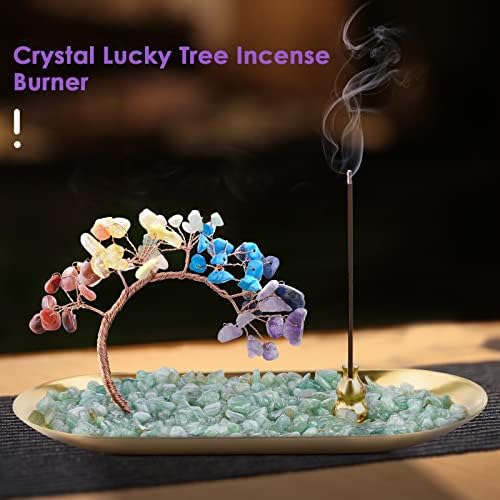 Healing Crystal Tree of Life Incense Holder, Incense Holder, Incense Stick Holder, Crystal Incense Burner, 7 Chakra Crystal Incense Sticks Holder, Incense Tray for Wealth Luck Yoga Meditation Home