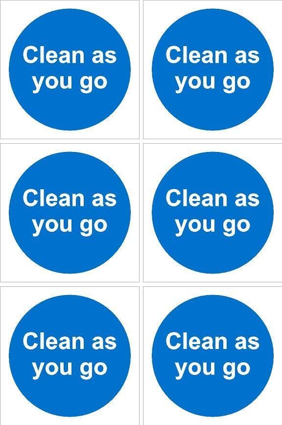 Clean as you go sign - 100x100mm, pack of 6 stickers on A4 sheet ...