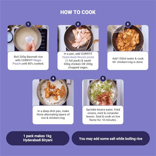 Image of CURRYiT Hyderabadi Biryani Cooking Paste | Ready to Cook in 15 Minutes | No Preservatives | Made with Ghee | Authentic Restaurant Style Biryani Masala | Just Add Rice & Meat or Veg | 120g