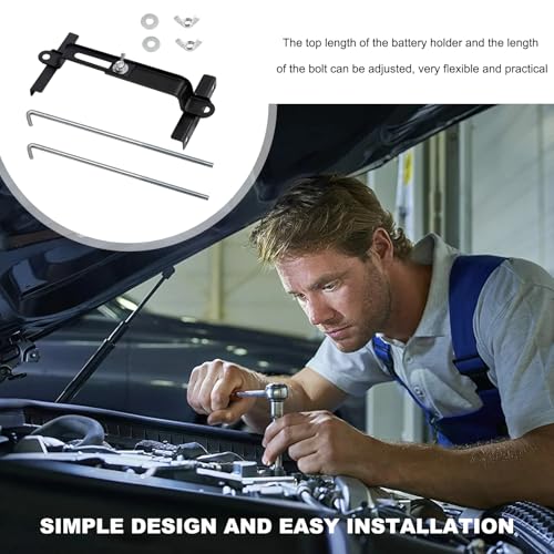FSTURIOS Adjustable Battery Hold Down Bracket, Universal Car Battery Tie Down Holder with J Blot, High Strength Battery Crossbar Auto Battery Fixing Holder for Car SUV Truck (7.48 inches)