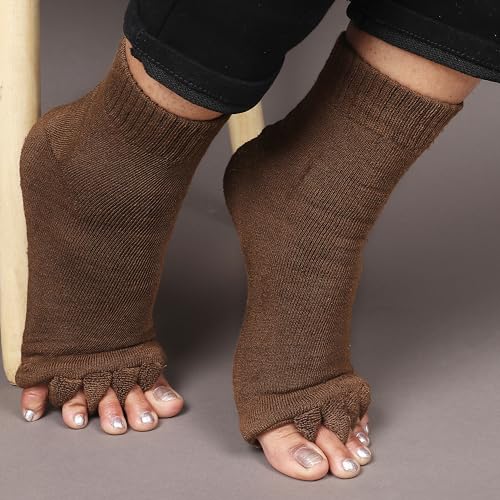 Image of Aegon Foot Alignment Socks Cotton | 5 Toe Separator | For Foot Pain Relief | Bunion Corrector | Hallux Valgus | Plantar Fasciitis | 1 Pair (Brown)