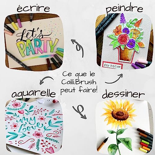 Online Parure Calli.Brush, 11 stylos feutre calligraphie avec deux côtés (côté calligraphie de 2 mm et côté pinceau flexible), pour handlettering/bullet journaling/écriture créative, en bamboo box – vue 4
