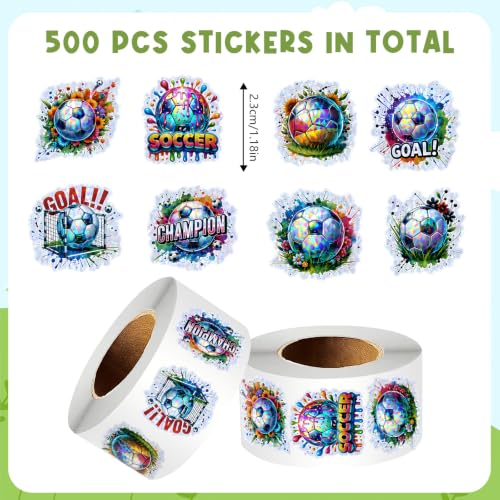 Xzentira 500pcs Holographic Soccer Sticker Roll, Sports Decals for Kids, Boys, Girls, Teens, Adults, Water Bottles, Notebooks, Envelopes, Luggage, Scrapbooking, Party Supplies & Birthday Favors - Image 3