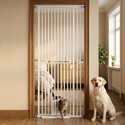 LitaiL 78.7 Extra Tall Pet Gate with Cat Door Pressure Mounted Dog Gate Walk Through No Drilling 27.5-37.4 Wide Tall Pet Gates for Doorways & Stairs White