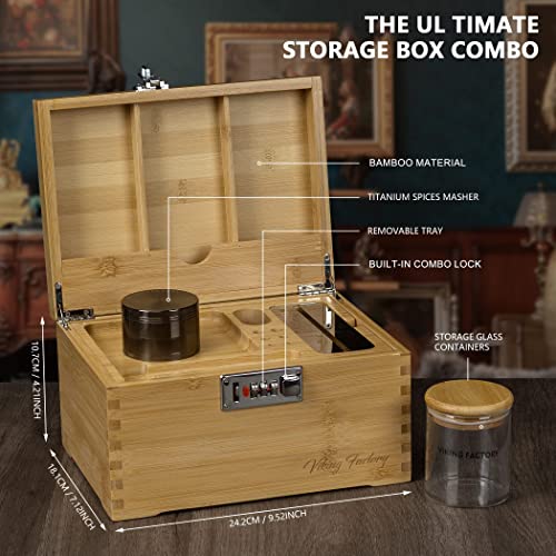 Viking Factory Large Bamboo Box With Combination Lock, Home Decorative Box Locking, Tray | Glass Jars | Accessory Tool #TOP3