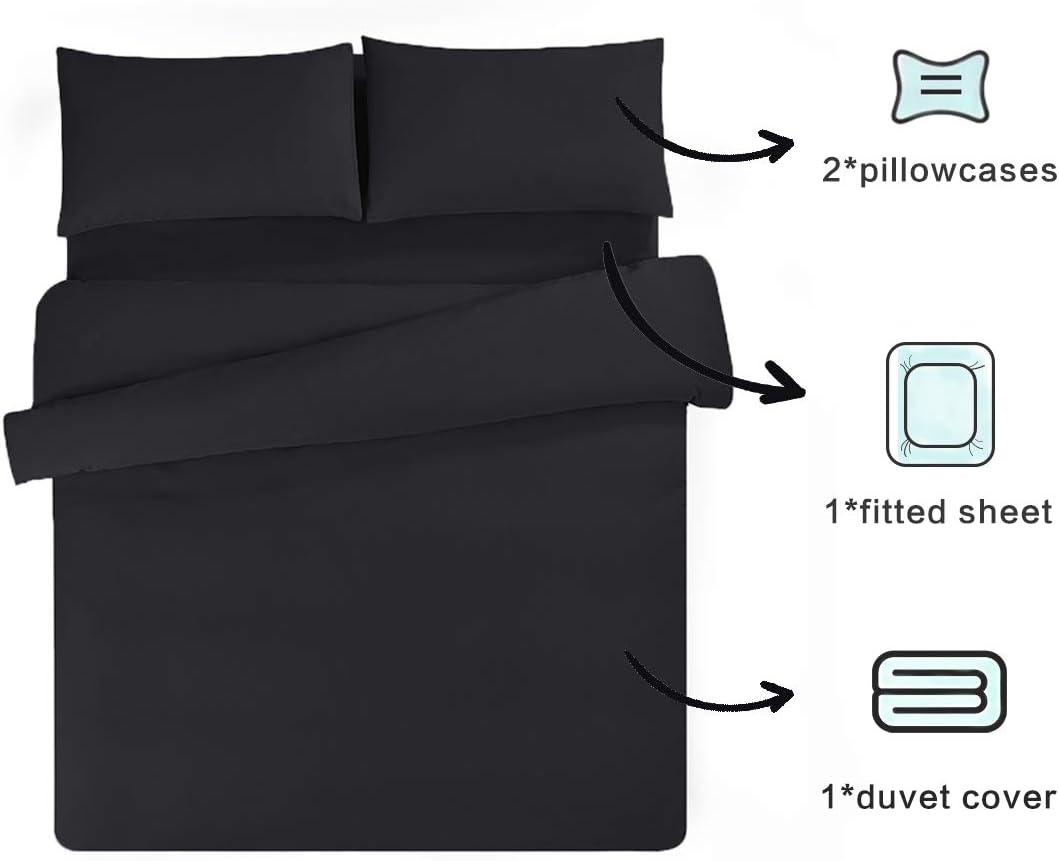 Aisbo Double Duvet Set including Sheet, Dark Grey 4 Pieces Microfiber Bedding Set for Double Bed Includes Duvet Cover - Image 3