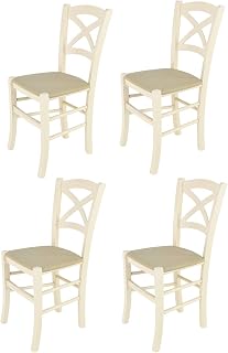 t m c s Tommychairs - Set 2 sillas Cross para Cocina y Comedor, Estructura en Madera de Haya Color anilina Blanca y Asiento tapizado en Tejido Color cáñamo